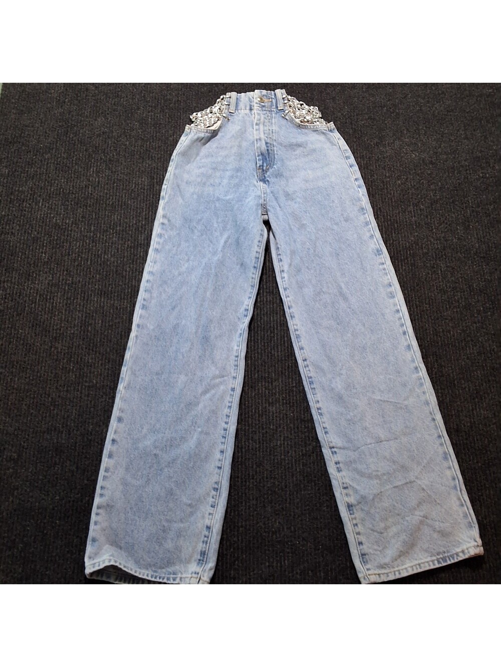 Nasty Gal Light Blue Denim Wide-Leg Jeans with Chain Detail Size 36